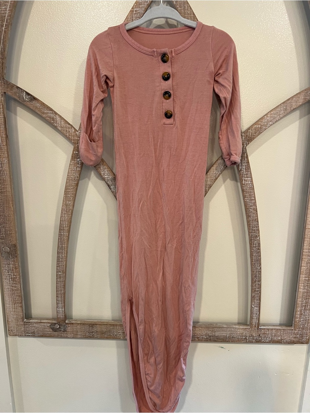 Kids Long Sleeve One-Piece Gown in Dusty Rose - size 0-3 months